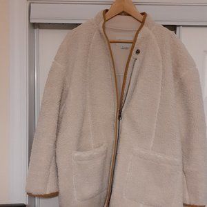 ORVIS women's XL coat, cream/winter white with tan detailing trim and pockets
